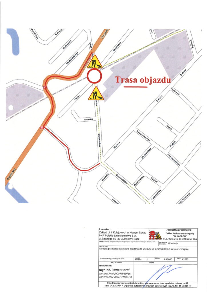 Mapa z trasą objazdu