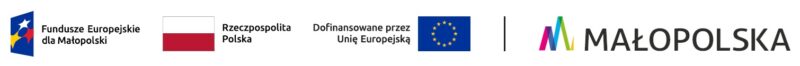 Od lewej znak Fundusze Europejskie dla Małopolski, flaga z odwołaniem słownym Rzeczpospolita Polska, znak Unii Europejskiej wraz z odwołaniem dofinansowano przez Unię Europejską, znak Małopolska